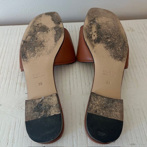 Brown Leather Slides Size 39 - Picture 4 of 6